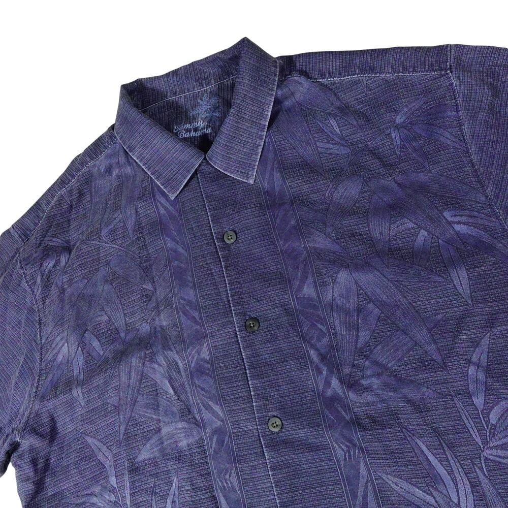 Tommy Bahama Silk Floral Leaf Hawaiian Embroidered Button Up Camp Shirt Large
